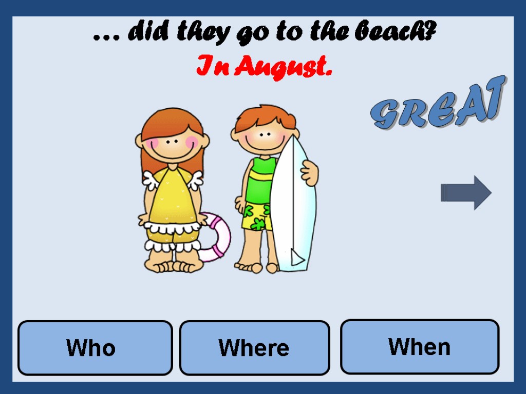 … did they go to the beach? In August. Where When Who GREAT